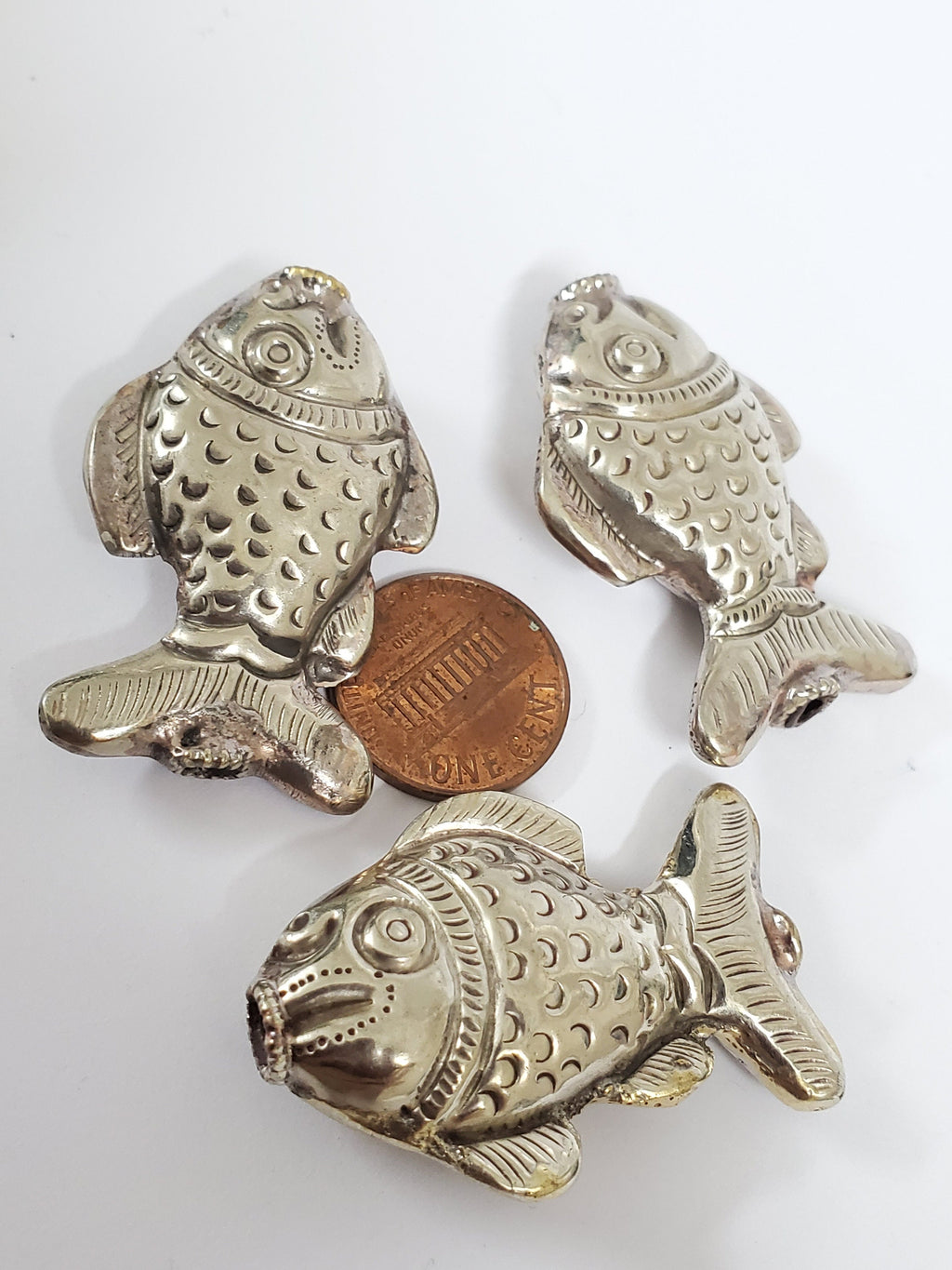 1 BEAD - Ethnic Tibetan silver repousse fish design beads Tibetan silver bead Nepal bead fish beads animal bead design-- BD420