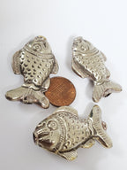 1 BEAD - Ethnic Tibetan silver repousse fish design beads Tibetan silver bead Nepal bead fish beads animal bead design-- BD420