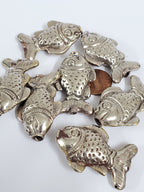 1 BEAD - Ethnic Tibetan silver repousse fish design beads Tibetan silver bead Nepal bead fish beads animal bead design-- BD420