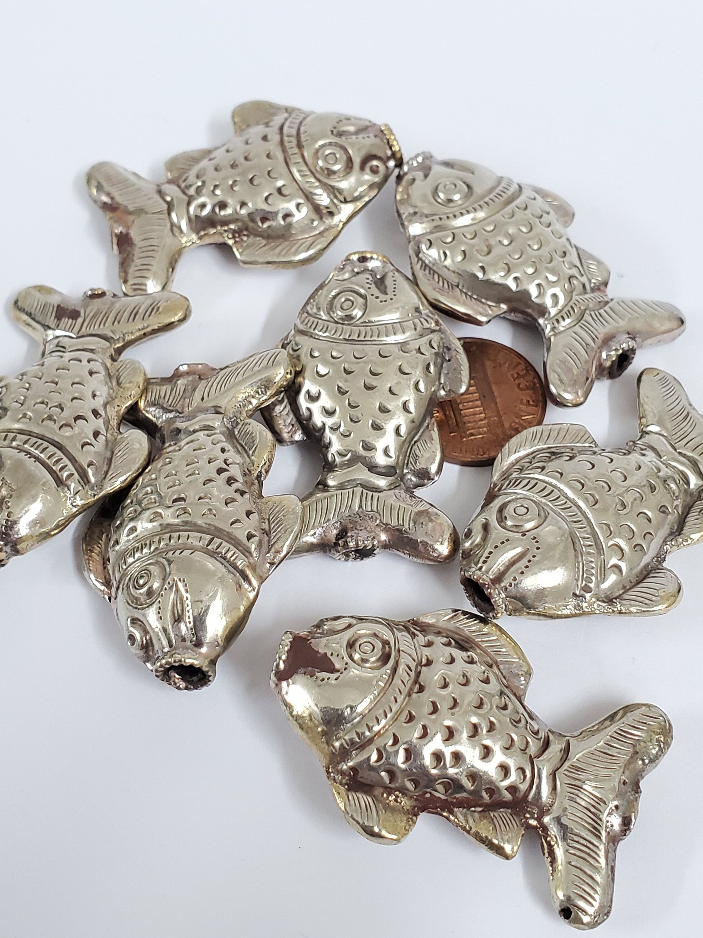 1 BEAD - Ethnic Tibetan silver repousse fish design beads Tibetan silver bead Nepal bead fish beads animal bead design-- BD420