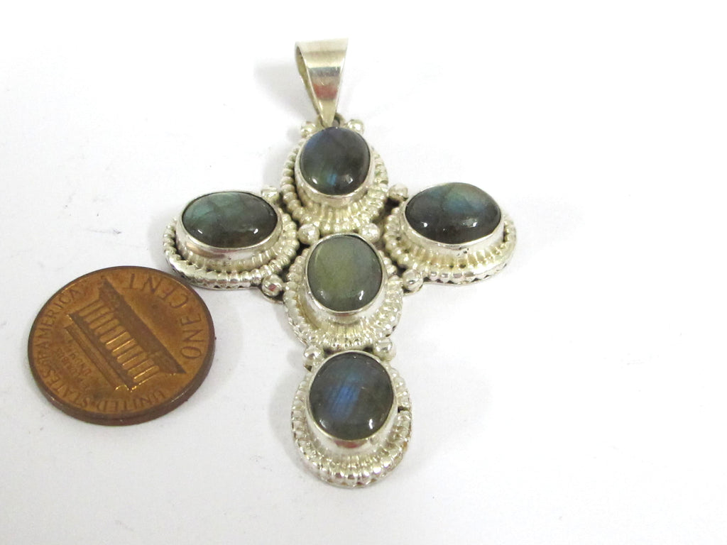 Tibetan silver Labradorite gemstone cross pendant Nepal cross pendant - PM141A