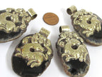 Beautiful Tibetan earthy agate gemstone pendant with deer butterfly reversible design - PM206D