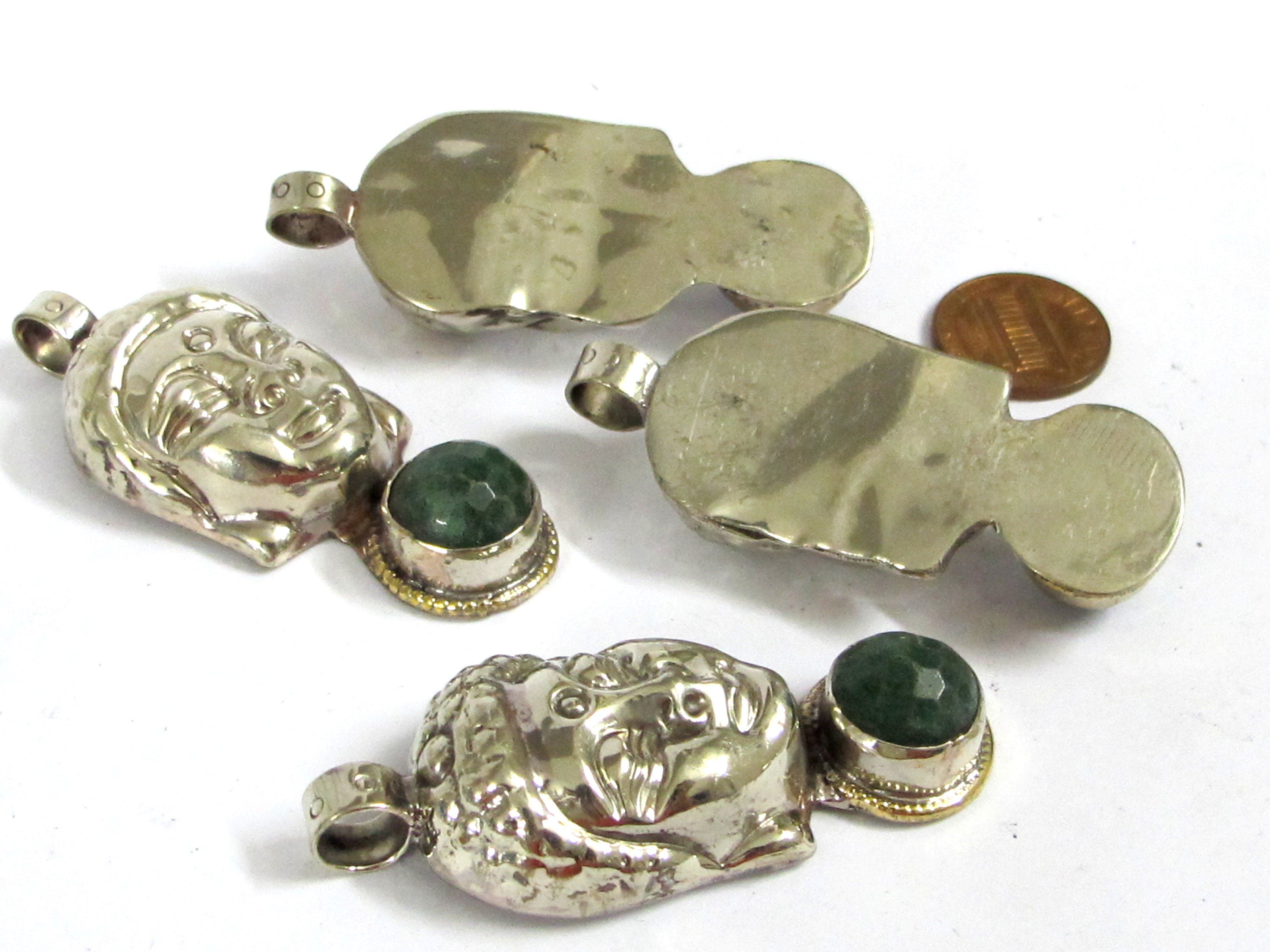 1 pendant - Special Sale Beautiful Buddha head pendant with faceted green agate gemstone inlay Tibetan Nepal Buddha pendant - PM532C