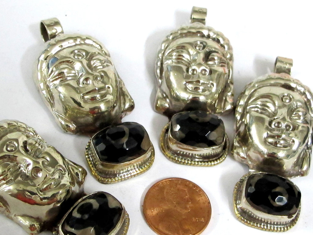 1 pendant - Special Sale Beautiful Buddha head pendant with etched agate dzi gemstone inlay Tibetan Nepal Buddha pendant - PM532E