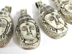 1 Pendant - Large carved bone Hindu lord Shiva pendant with floral carving on reverse side - PB010A