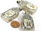1 Pendant - Large carved recycled cattle Buddha pendant with floral carving on reverse side - PB010B