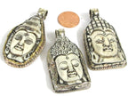 1 Pendant -Large carved bone Shiva Buddha pendants with floral carving on reverse side Tibetan Nepal ethnic supplies - PB010C