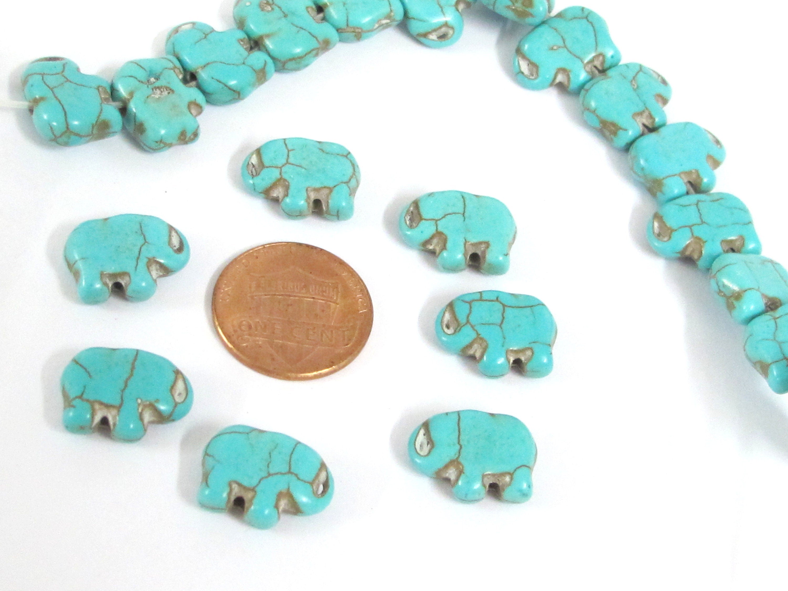 10 beads - Blue Howlite Elephant Beads | Small Elephant-Shaped Gemstone Beads | 11mm x 15mm animal Beads | GM129K