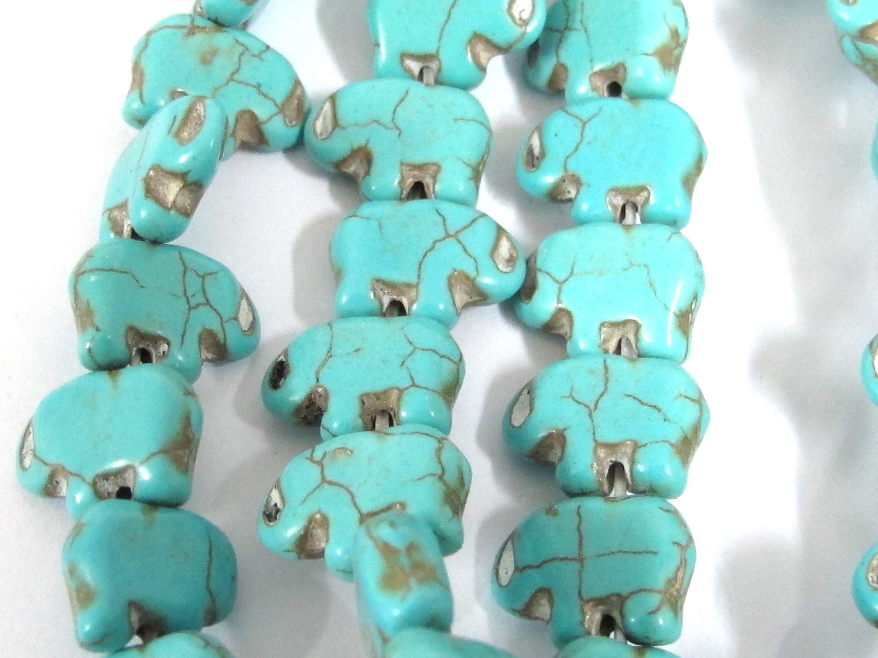10 beads - Blue Howlite Elephant Beads | Small Elephant-Shaped Gemstone Beads | 11mm x 15mm animal Beads | GM129K