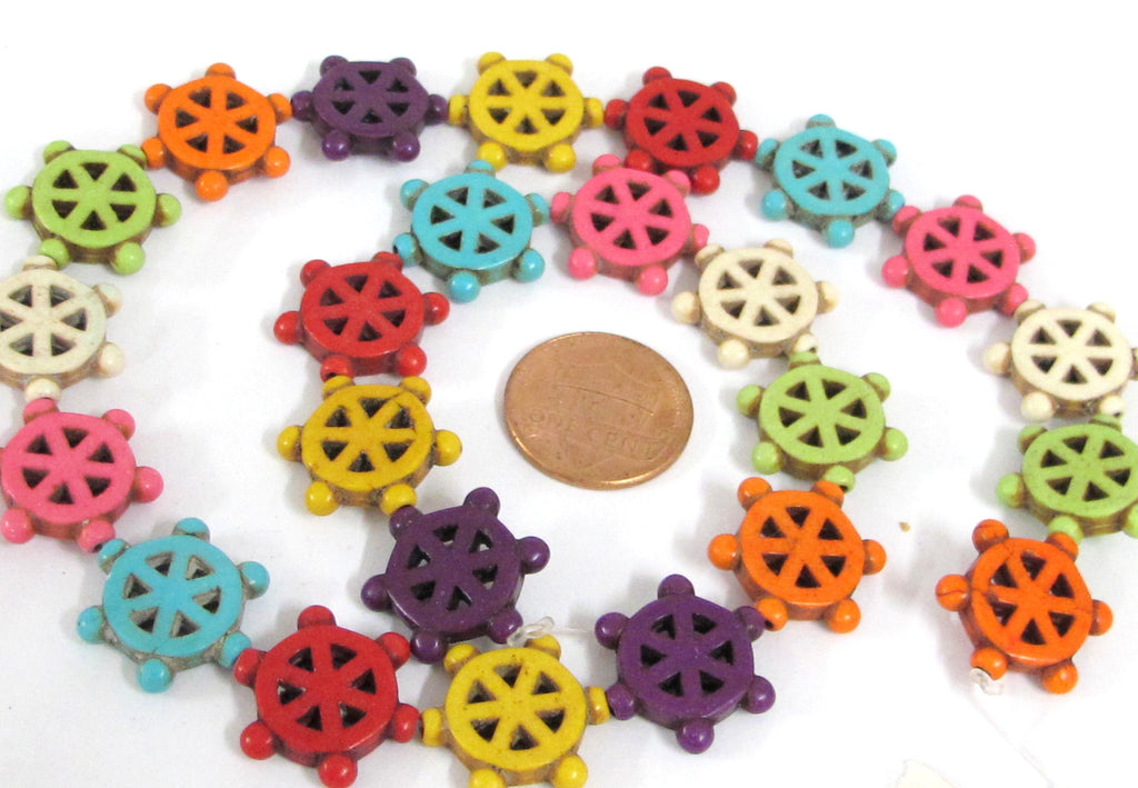 10 beads - 18 mm wide - Colorful ship wheel beads - colorful howlite nautical ship wheel helm symbol charm beads - GM129M
