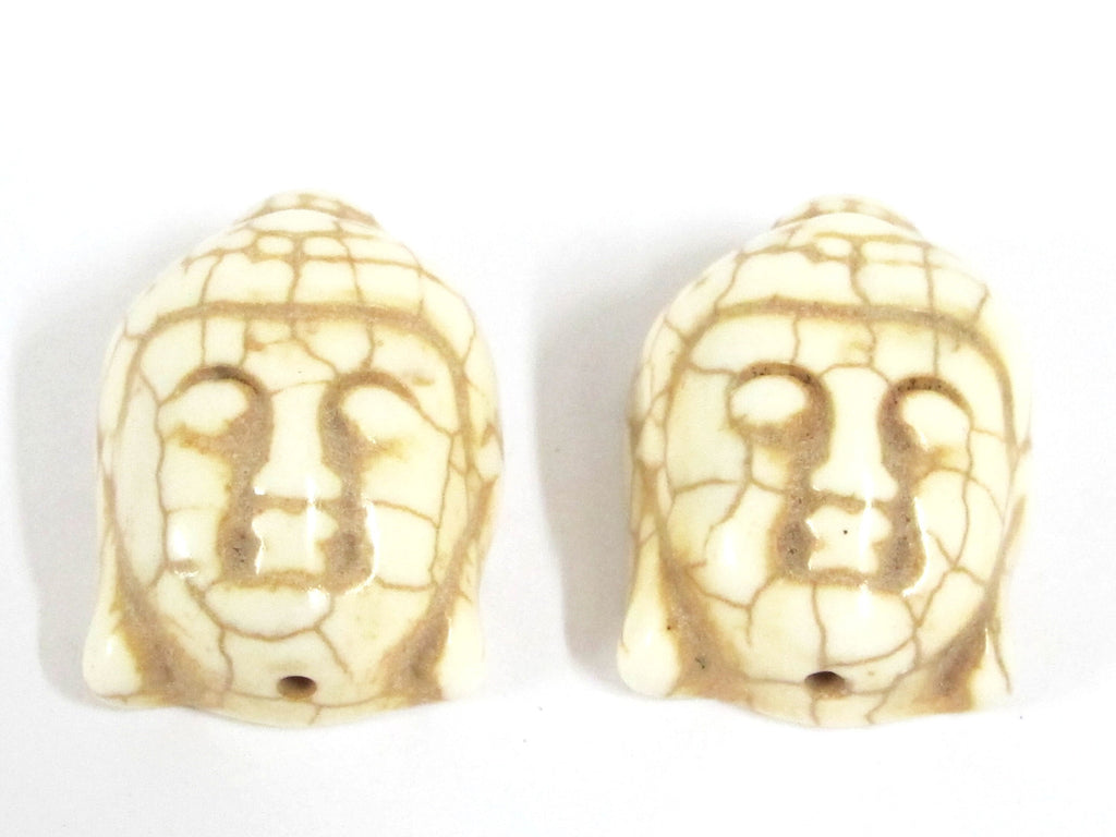2 BEADS - White color turquoise howlite carved Buddha bead - BD128K