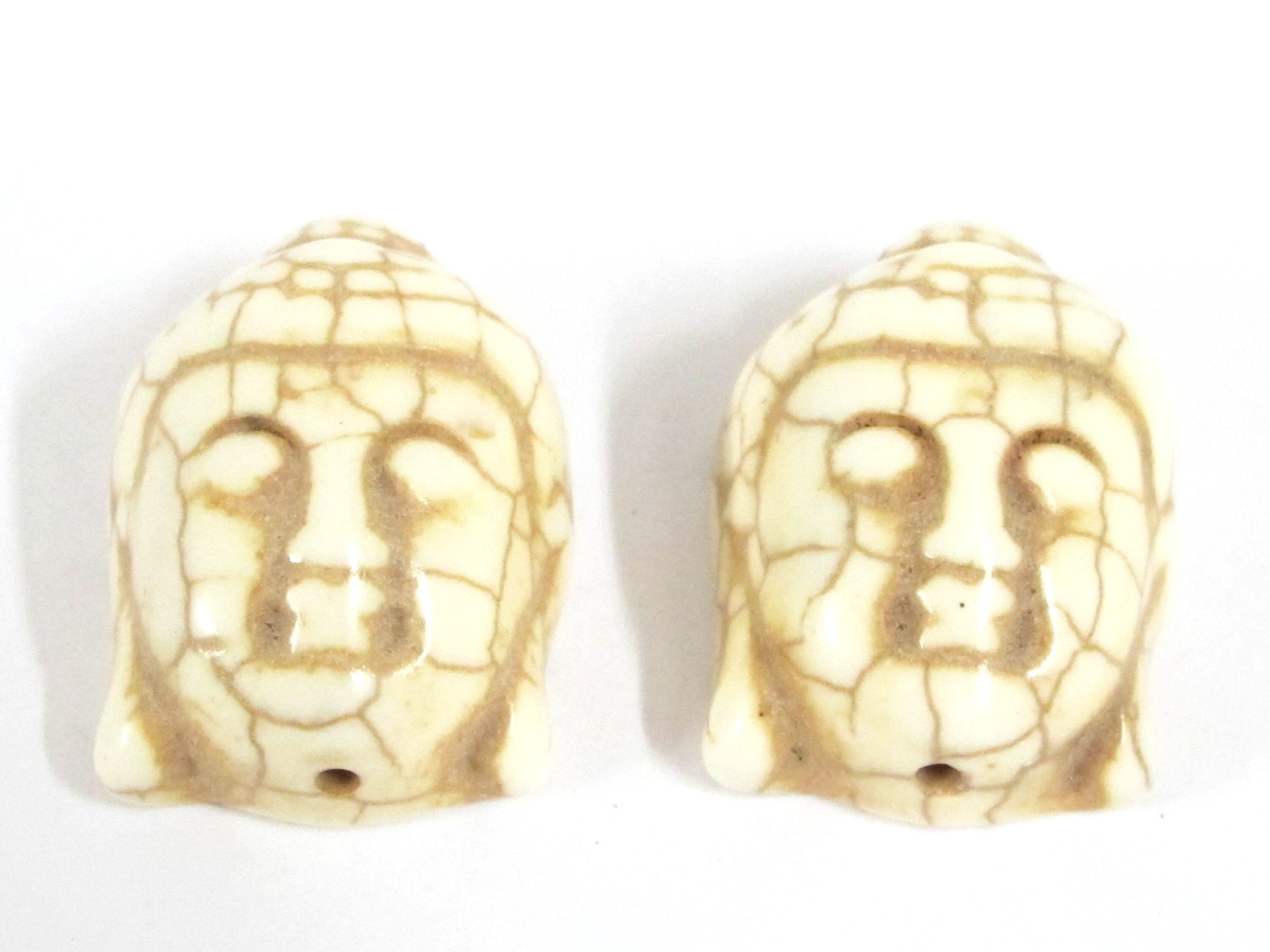 2 BEADS - White color turquoise howlite carved Buddha bead - BD128K