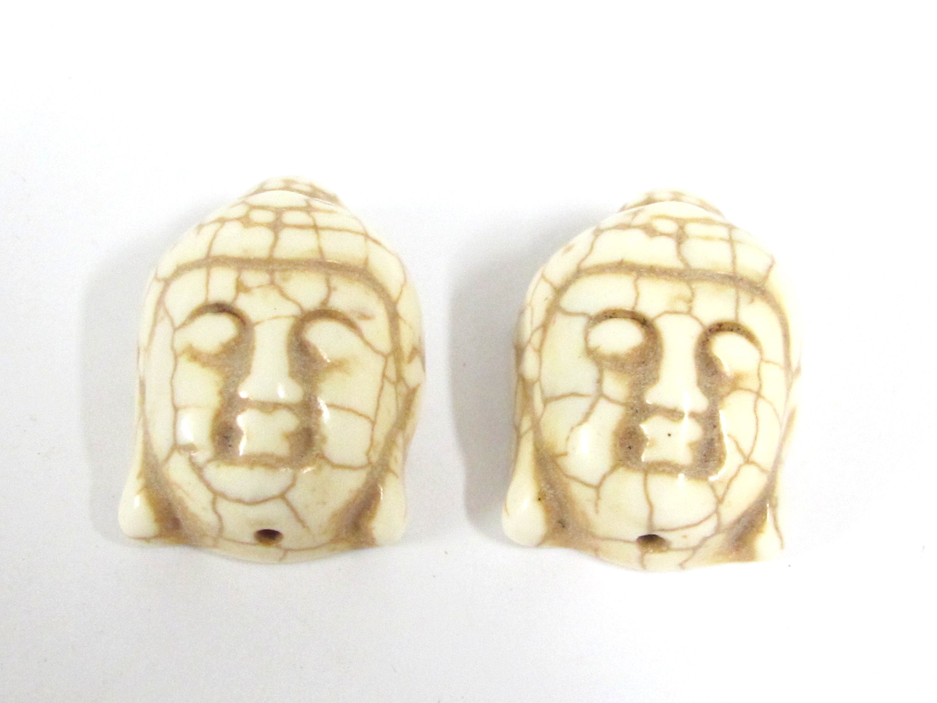 2 BEADS - White color turquoise howlite carved Buddha bead - BD128K