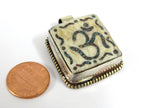 1 Tibetan Om pendant - Ethnic Tibetan Nepal cream color Om pendant with turquoise inlay upcyled cattle bone pendant - PB016A