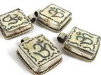 1 Tibetan Om pendant - Ethnic Tibetan Nepal cream color Om pendant with turquoise inlay upcyled cattle bone pendant - PB016A