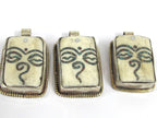1 Tibetan Buddha eye pendant - Ethnic Tibetan cream color Buddha eye pendant with turquoise inlay Nepal bone pendant - PB016B
