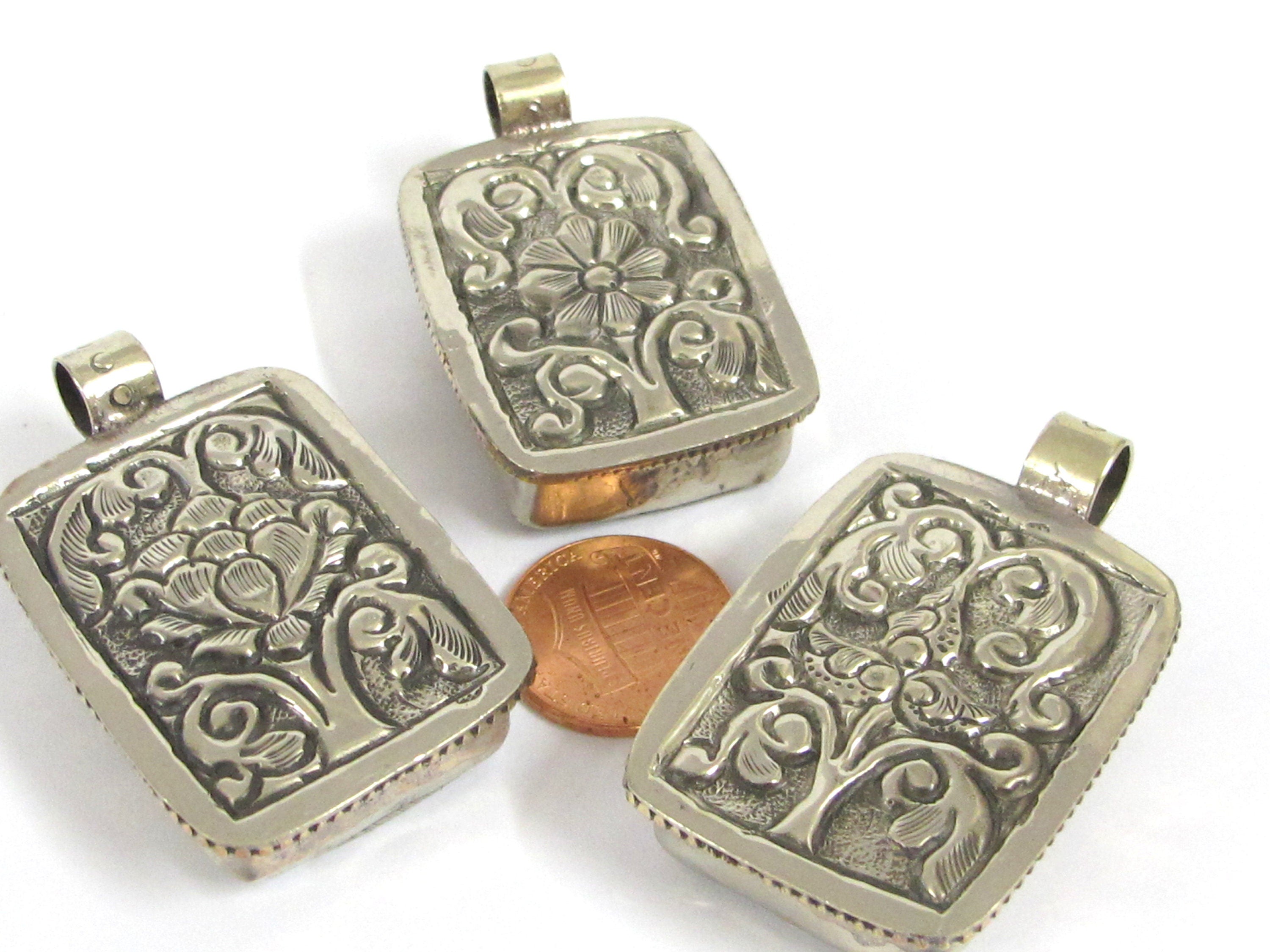 Set of 3 pendants - Ethnic Tibetan Buddha eye Vajra Om bone pendants Nepal turquoise inlay jewelry making supplies - PB016K