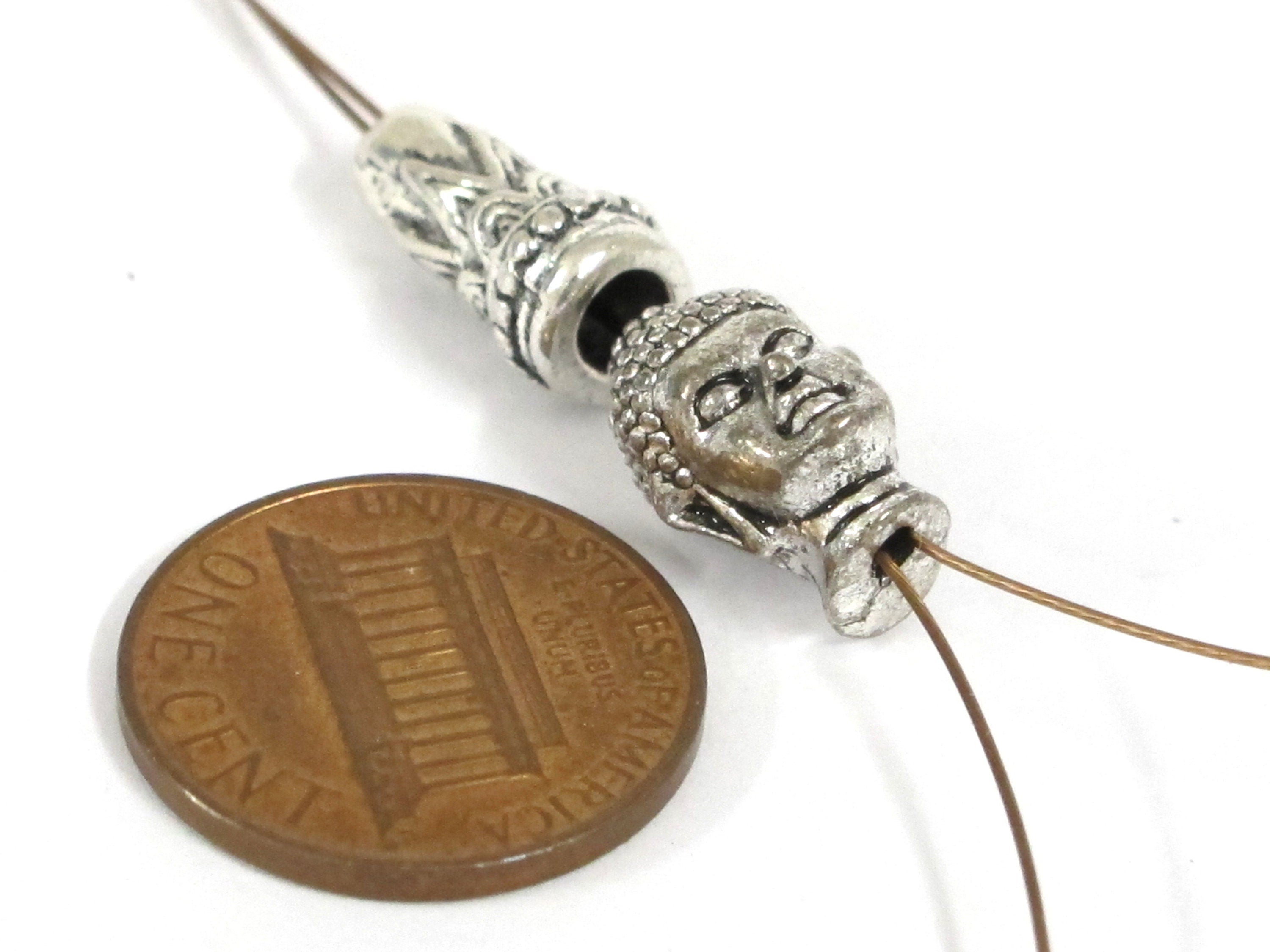 1 bead set - Tibetan Nepal buddha 2 hole Guru bead with cone shape column bead mala making main focal bead copyright nepalbeadshop - BD600E