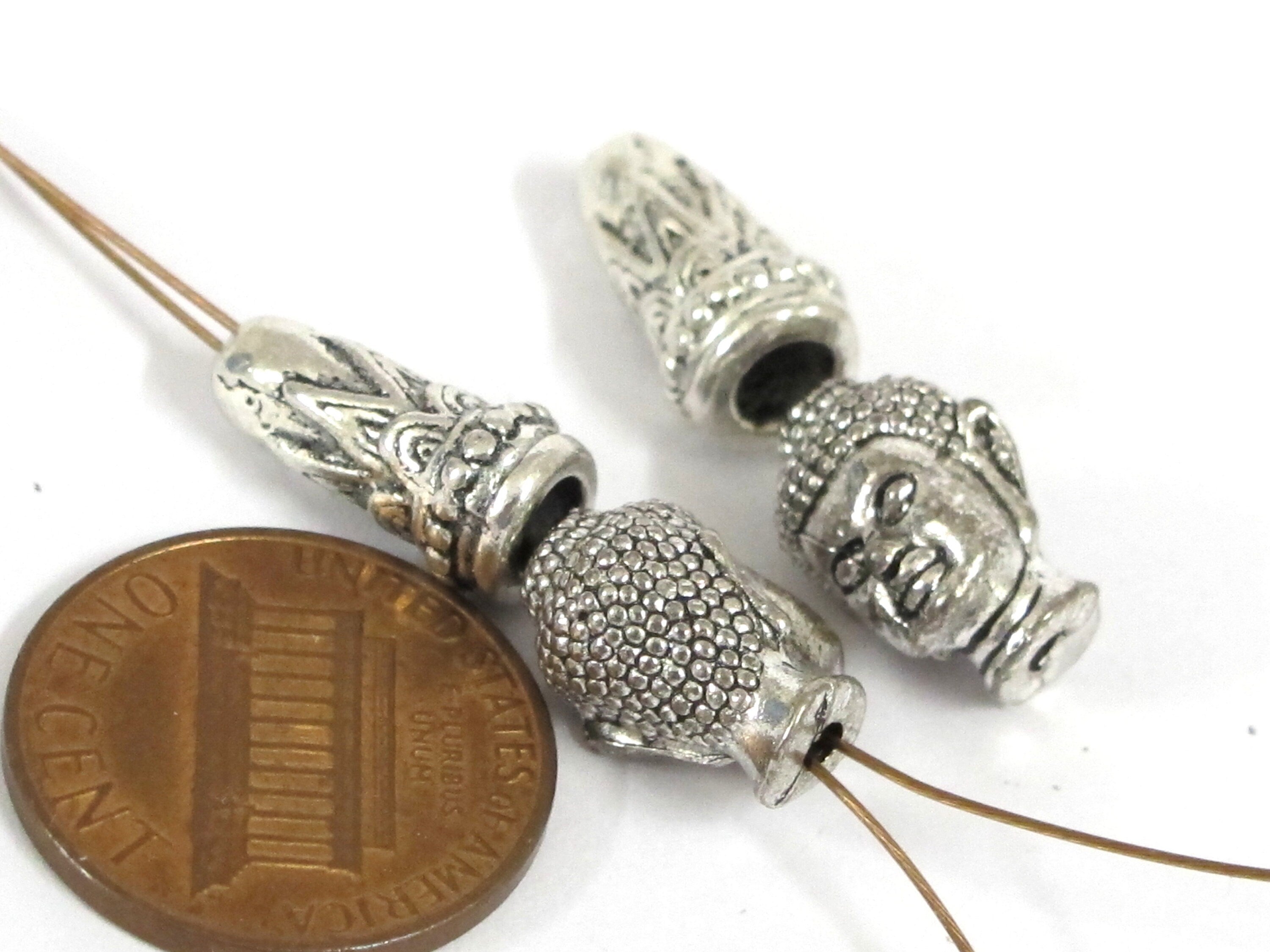 1 bead set - Tibetan Nepal buddha 2 hole Guru bead with cone shape column bead mala making main focal bead copyright nepalbeadshop - BD600E