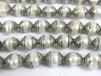 4 BEADS - Tibetan silver capped white color pearl beads 11-13 mm long x 9.5-11 mm thick - BD775G