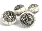 1 Bead -Large Tibetan white crackle resin capped bead with tibetan double dorje vajra symbol - BD977B