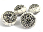 1 Bead -Large Tibetan white crackle resin capped bead with tibetan double dorje vajra symbol - BD977B