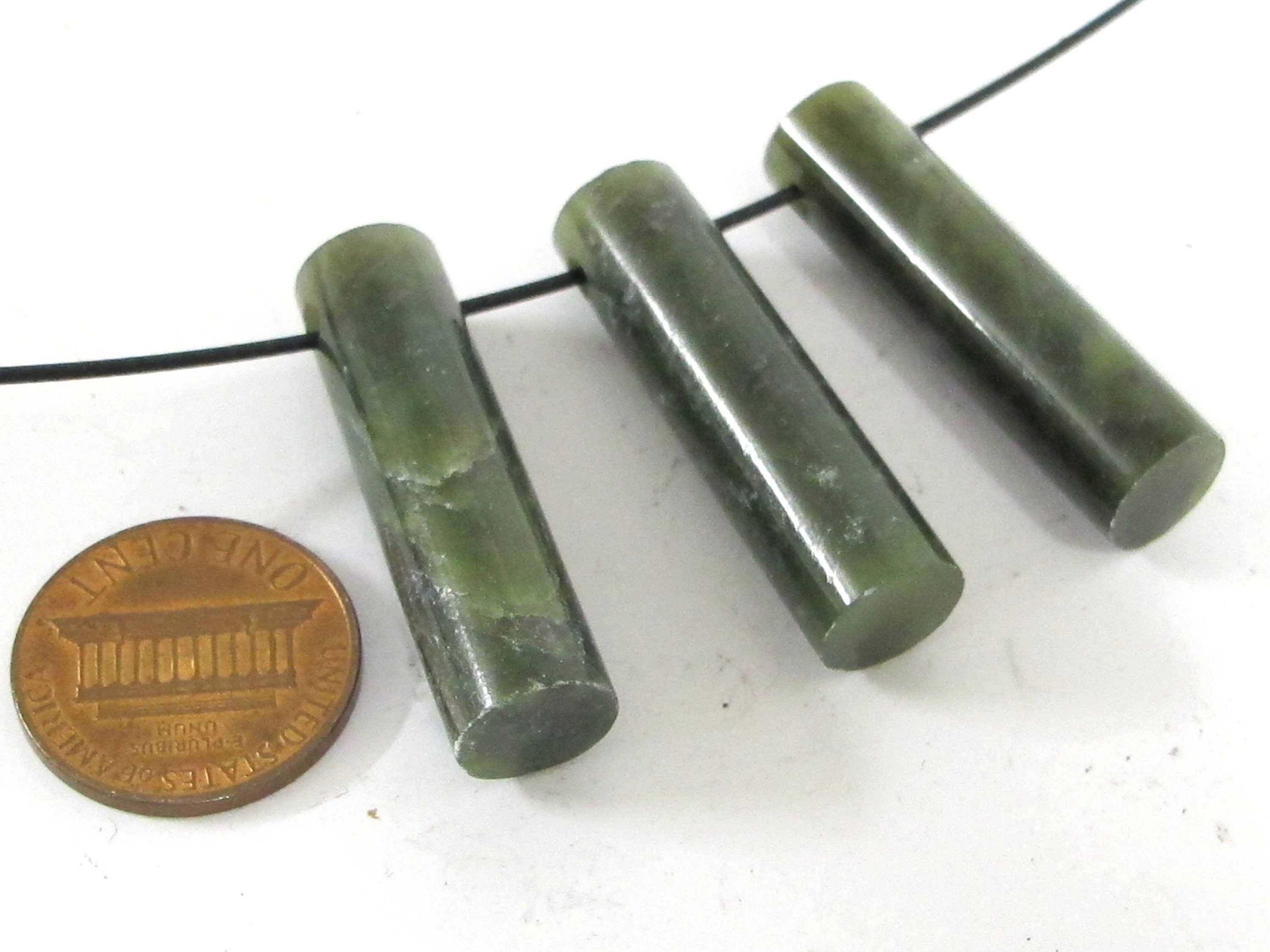 3 Beads - Green color cylinder shape top side hole drilled agate gemstone pendant jewelry making beads nepalbeadshop - GM001B