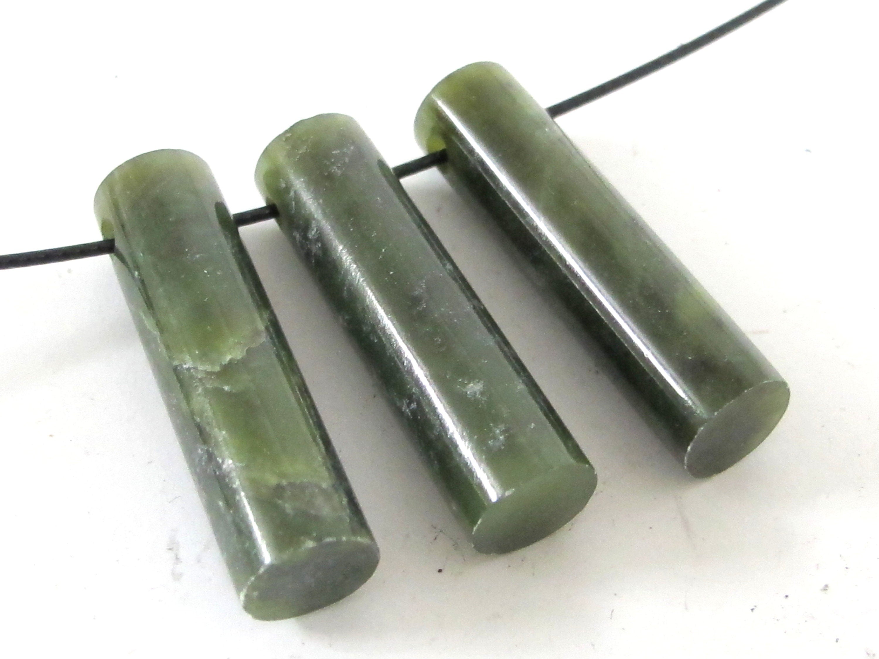 3 Beads - Green color cylinder shape top side hole drilled agate gemstone pendant jewelry making beads nepalbeadshop - GM001B