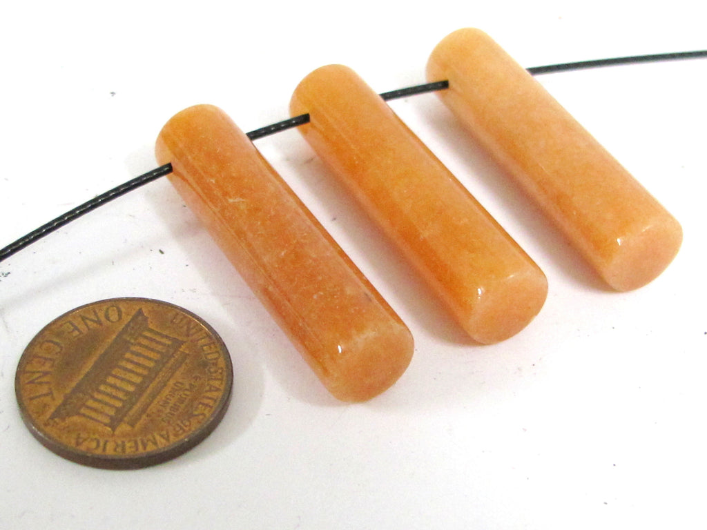 3 Beads top side hole drilled - Brownish yellow honey color aventurine gemstone cylinder shape beads pendant jewelry making beads - GM001C