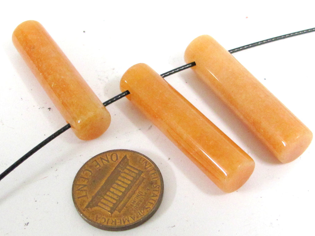 3 Beads top side hole drilled - Brownish yellow honey color aventurine gemstone cylinder shape beads pendant jewelry making beads - GM001C