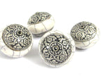 1 Bead -Large Tibetan white crackle resin capped bead with tibetan double dorje vajra symbol - BD977B