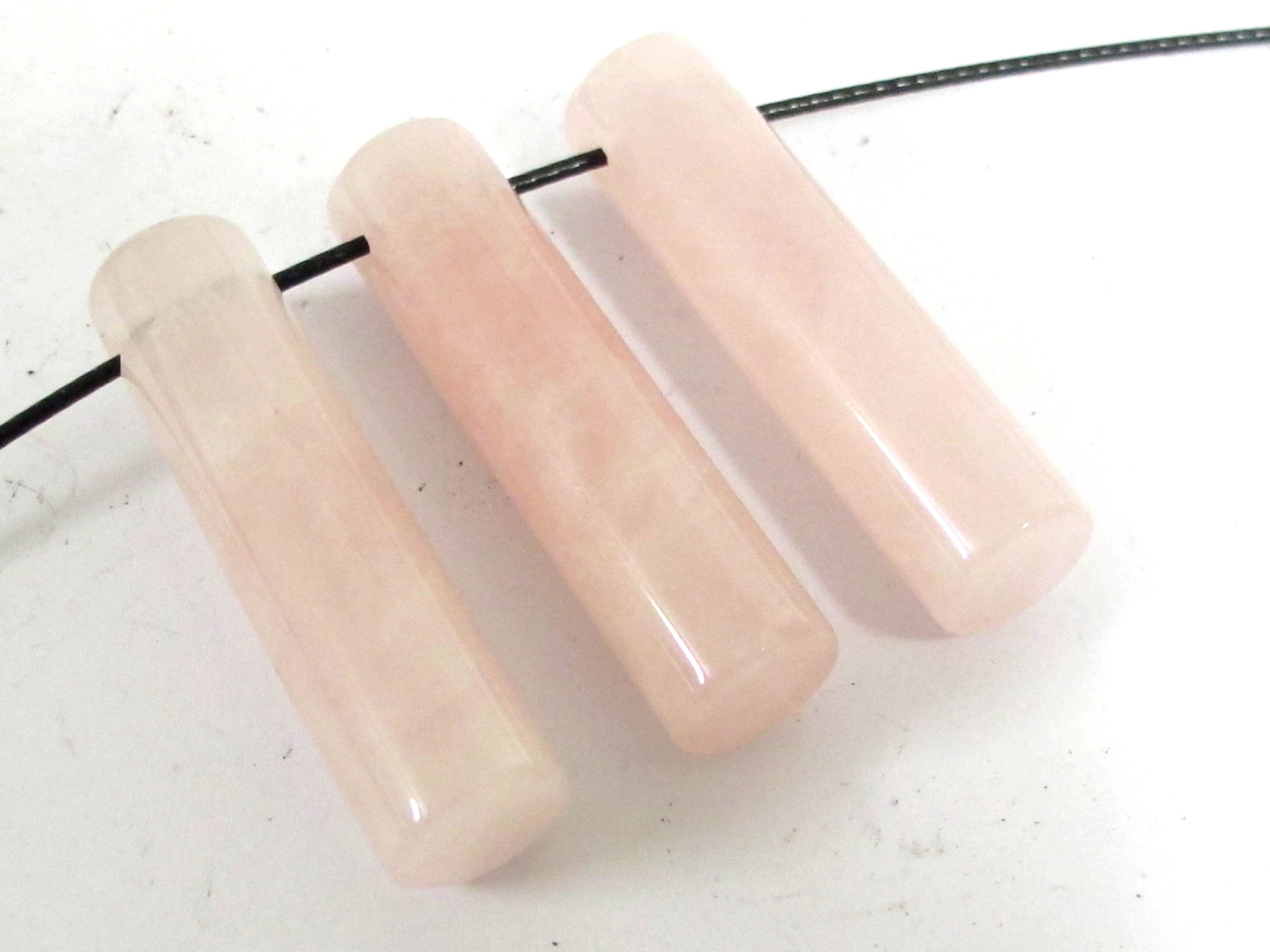 3 Beads Pink quartz cylinder shape top side hole drilled gemstone pendant jewelry making beads rose quartz beads nepalbeadshop - GM001A