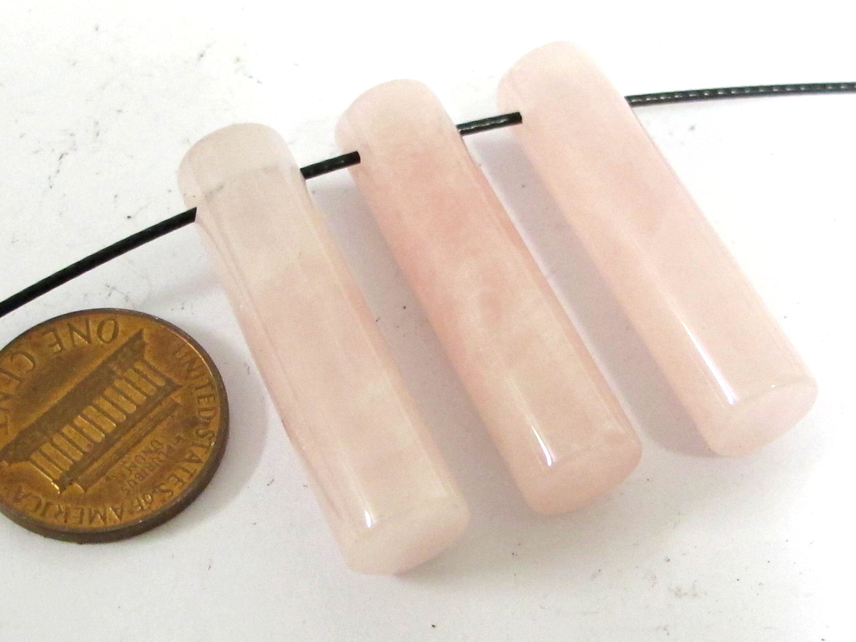 3 Beads Pink quartz cylinder shape top side hole drilled gemstone pendant jewelry making beads rose quartz beads nepalbeadshop - GM001A
