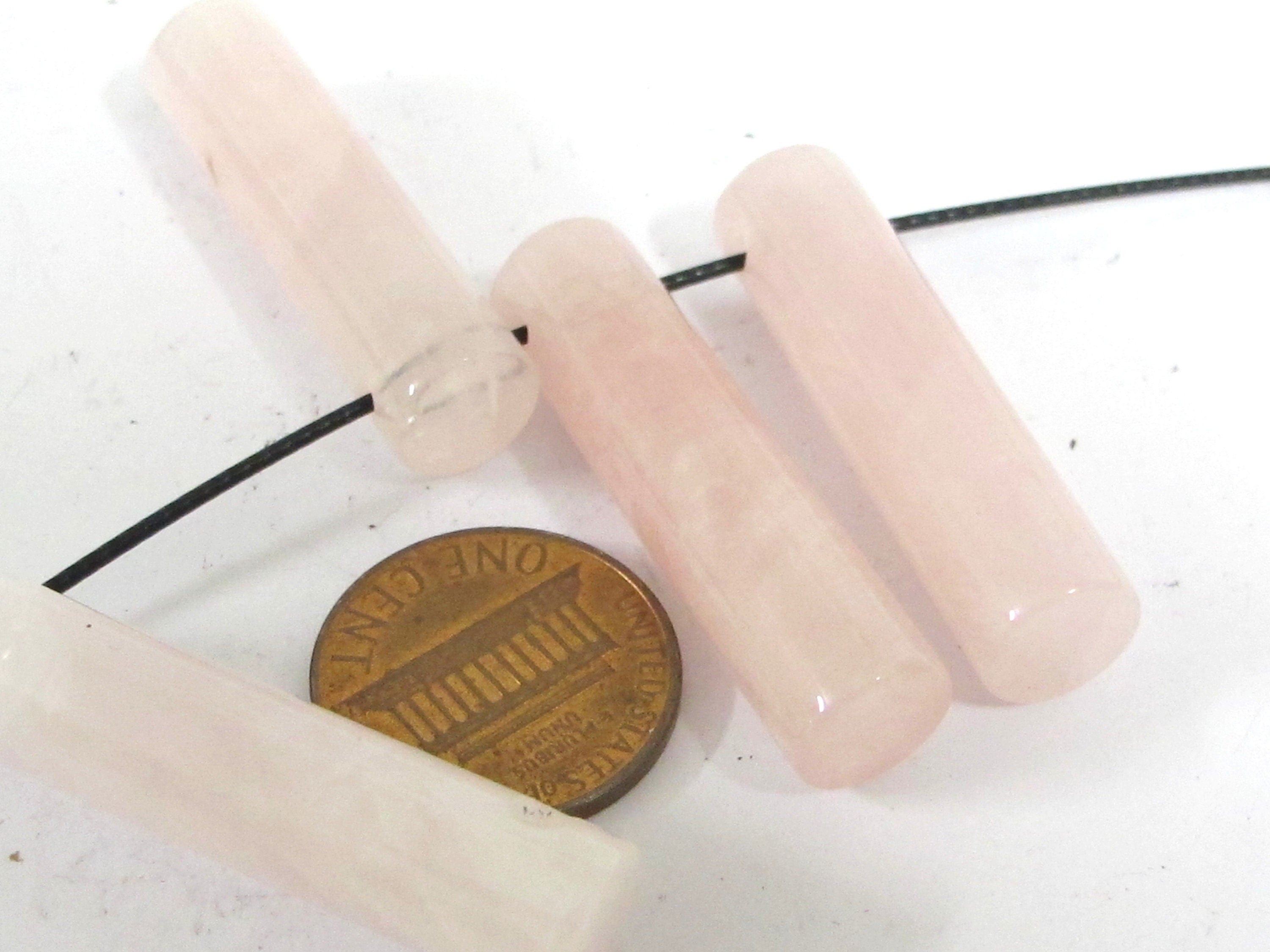 3 Beads Pink quartz cylinder shape top side hole drilled gemstone pendant jewelry making beads rose quartz beads nepalbeadshop - GM001A