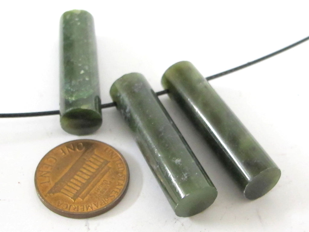 3 Beads - Green color cylinder shape top side hole drilled agate gemstone pendant jewelry making beads nepalbeadshop - GM001B