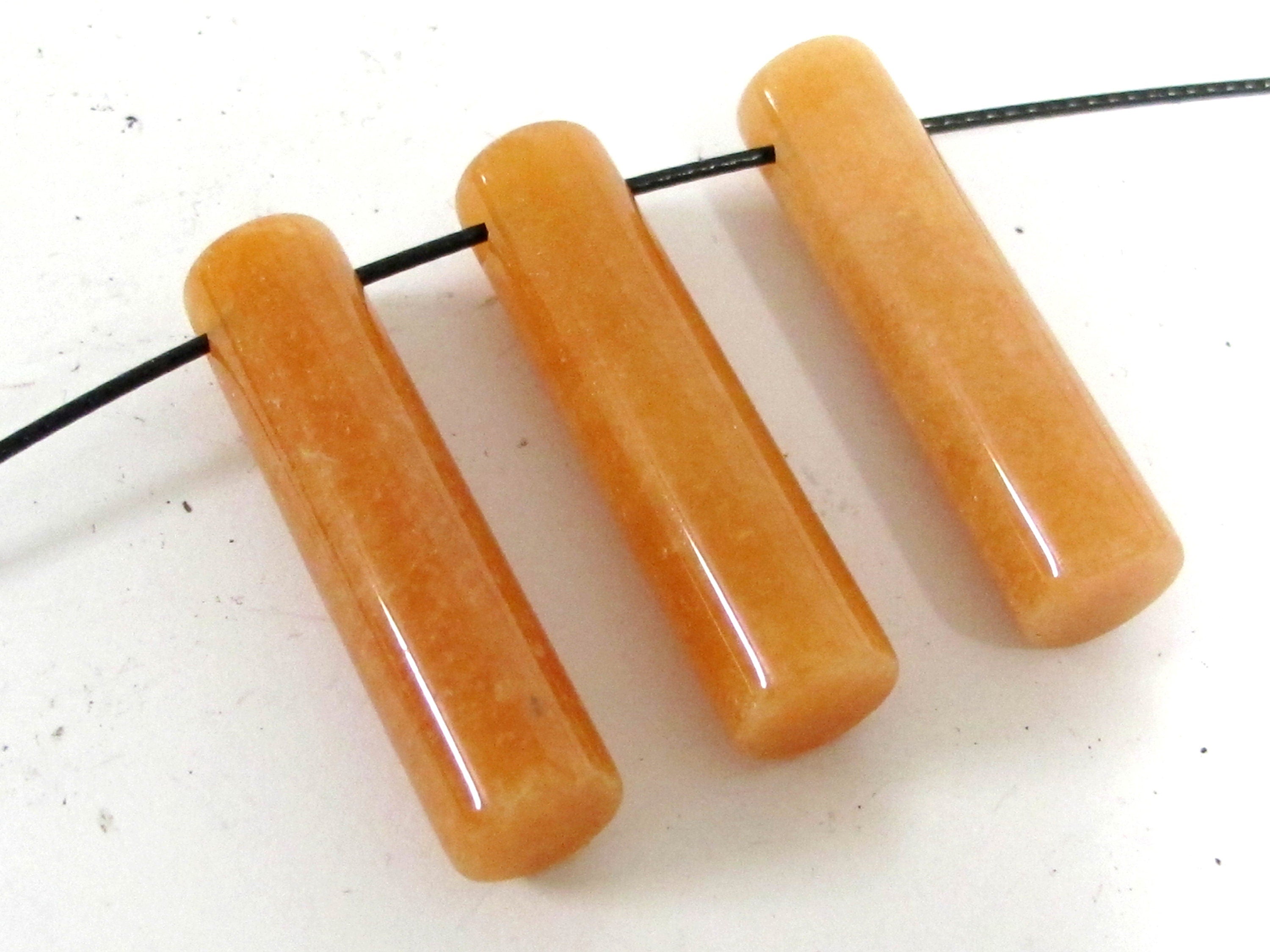 3 Beads top side hole drilled - Brownish yellow honey color aventurine gemstone cylinder shape beads pendant jewelry making beads - GM001C