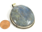 1 Pendant Tibetan Nepal flashy Labradorite gemstone pendant with flower carving on other side nepalbeadshop PM599B
