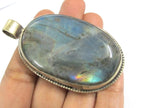 1 Pendant Tibetan Nepal flashy Labradorite gemstone pendant with flower carving on other side nepalbeadshop PM599LA