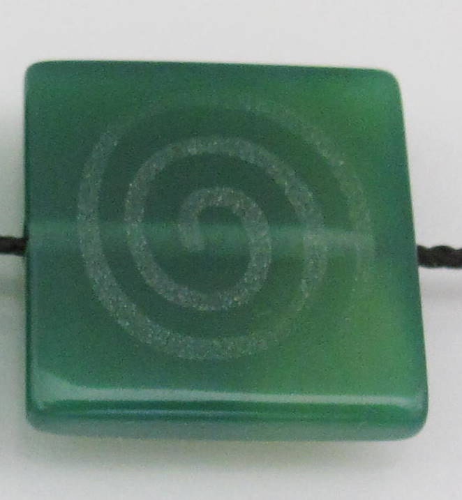 Green agate - etched Tibetan spiral swirl bead - 25 mm - 2 beads - GM016b