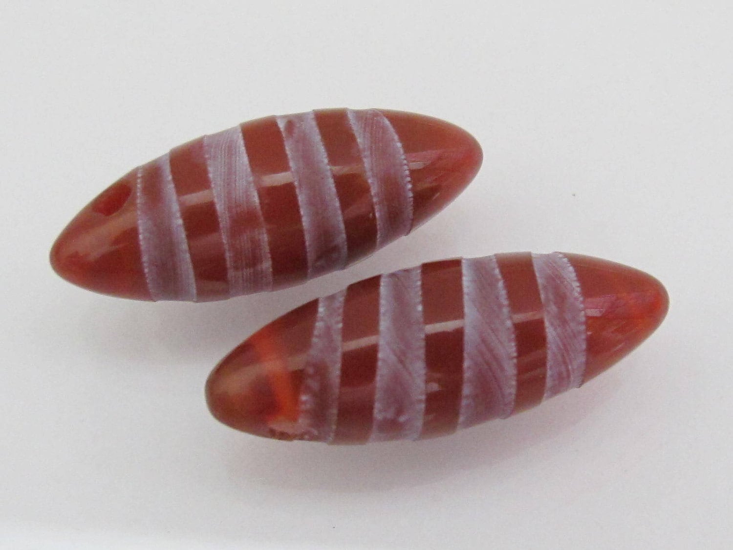 Marquise shape Spiral etched carnelian gemstone top hole drilled beads - 2 beads - BD163
