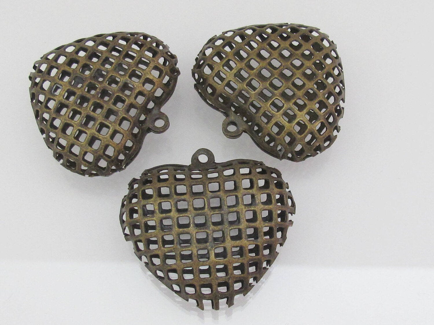 2 Beads set - Light weight Large heart cage brass tone beads - BD179
