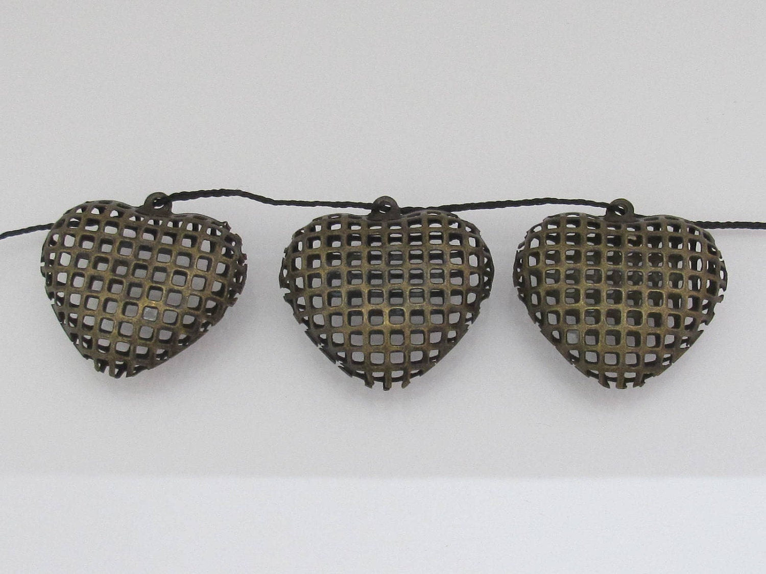2 Beads set - Light weight Large heart cage brass tone beads - BD179
