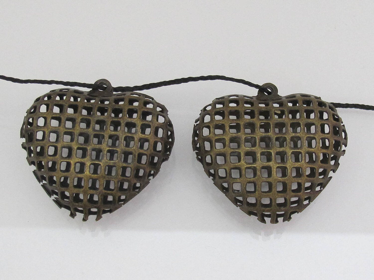 2 Beads set - Light weight Large heart cage brass tone beads - BD179