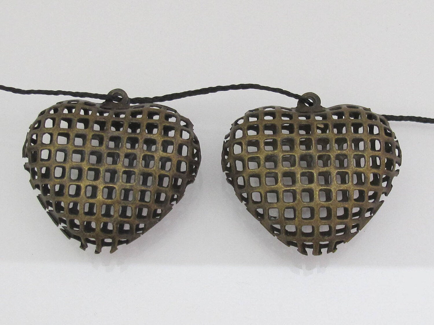 2 Beads set - Light weight Large heart cage brass tone beads - BD179