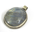 1 Pendant - Tibetan Nepal Labradorite gemstone pendant with flower carving on other side - PM599G