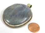 1 Pendant Tibetan Nepal flashy Labradorite gemstone pendant with flower carving on other side nepalbeadshop PM599B