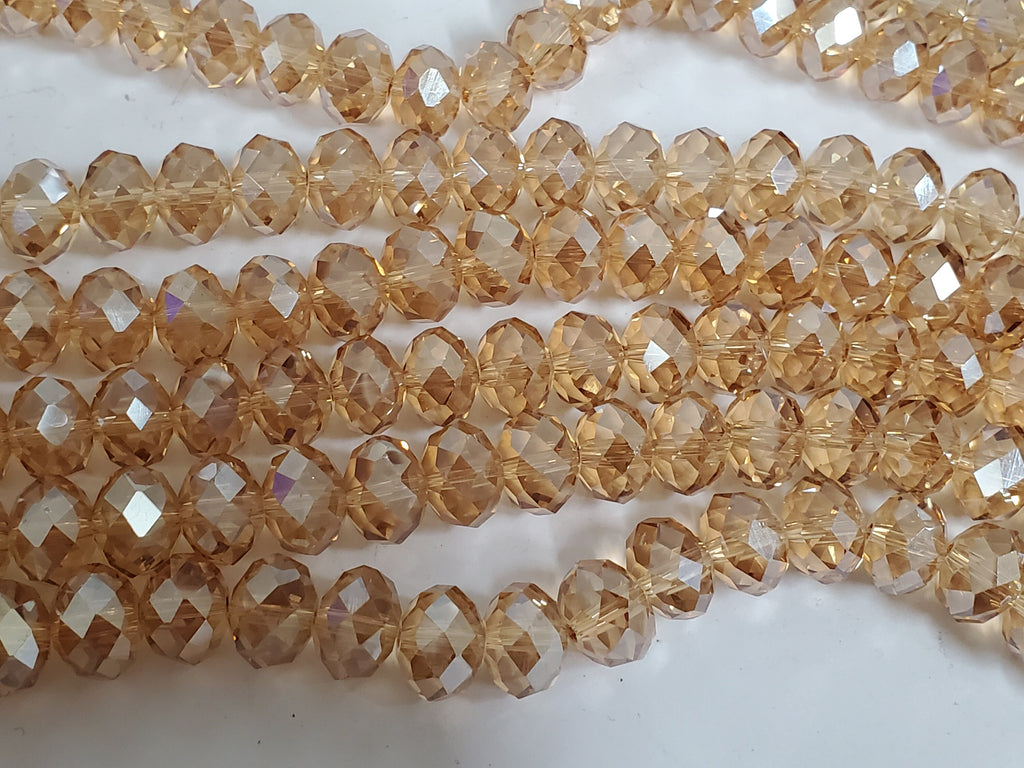 10 beads - 12 mm size Faceted rondelle champagne color AB shiny crystal glass beads bling shine - AB076