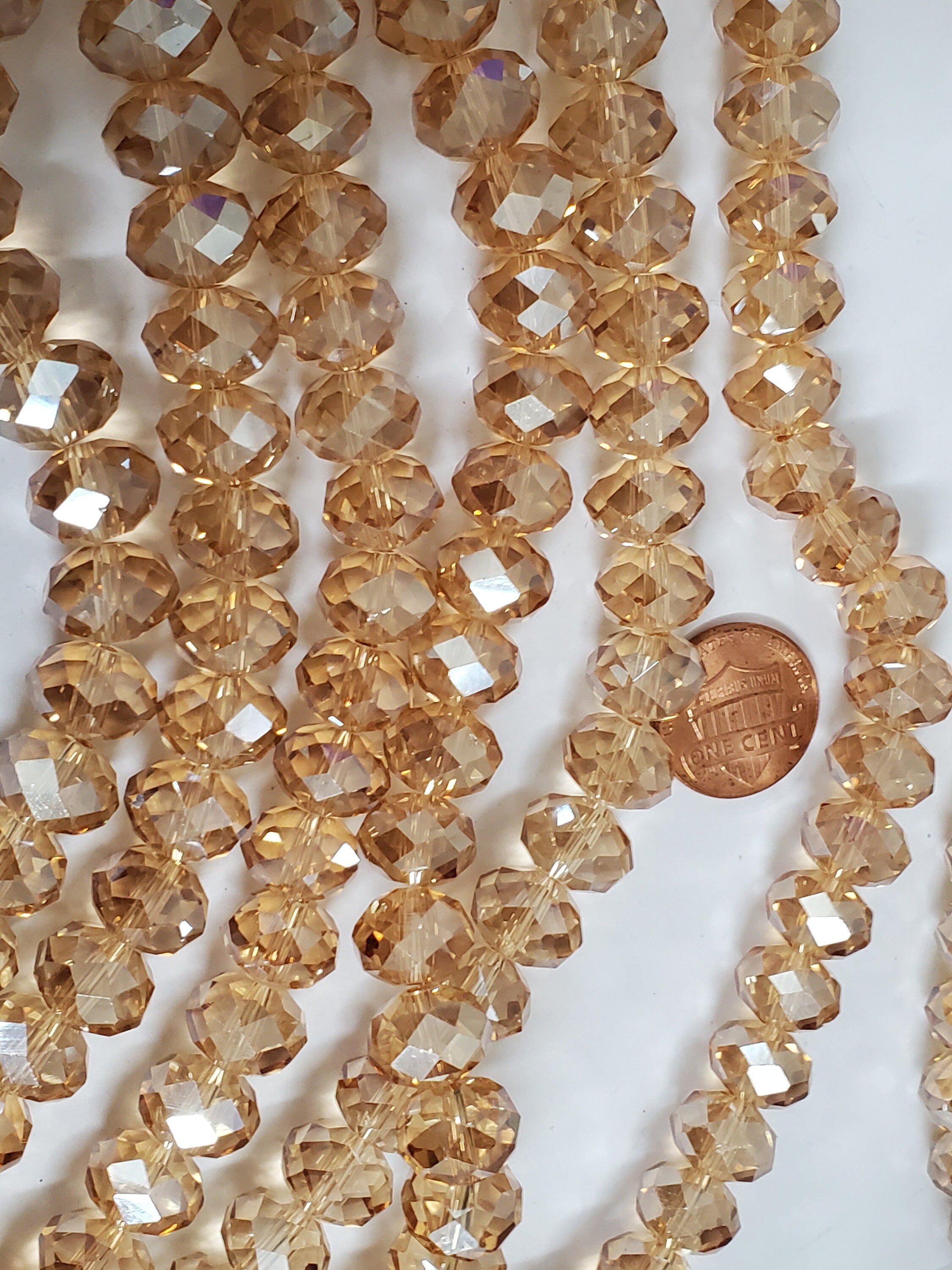 10 beads - 12 mm size Faceted rondelle champagne color AB shiny crystal glass beads bling shine - AB076