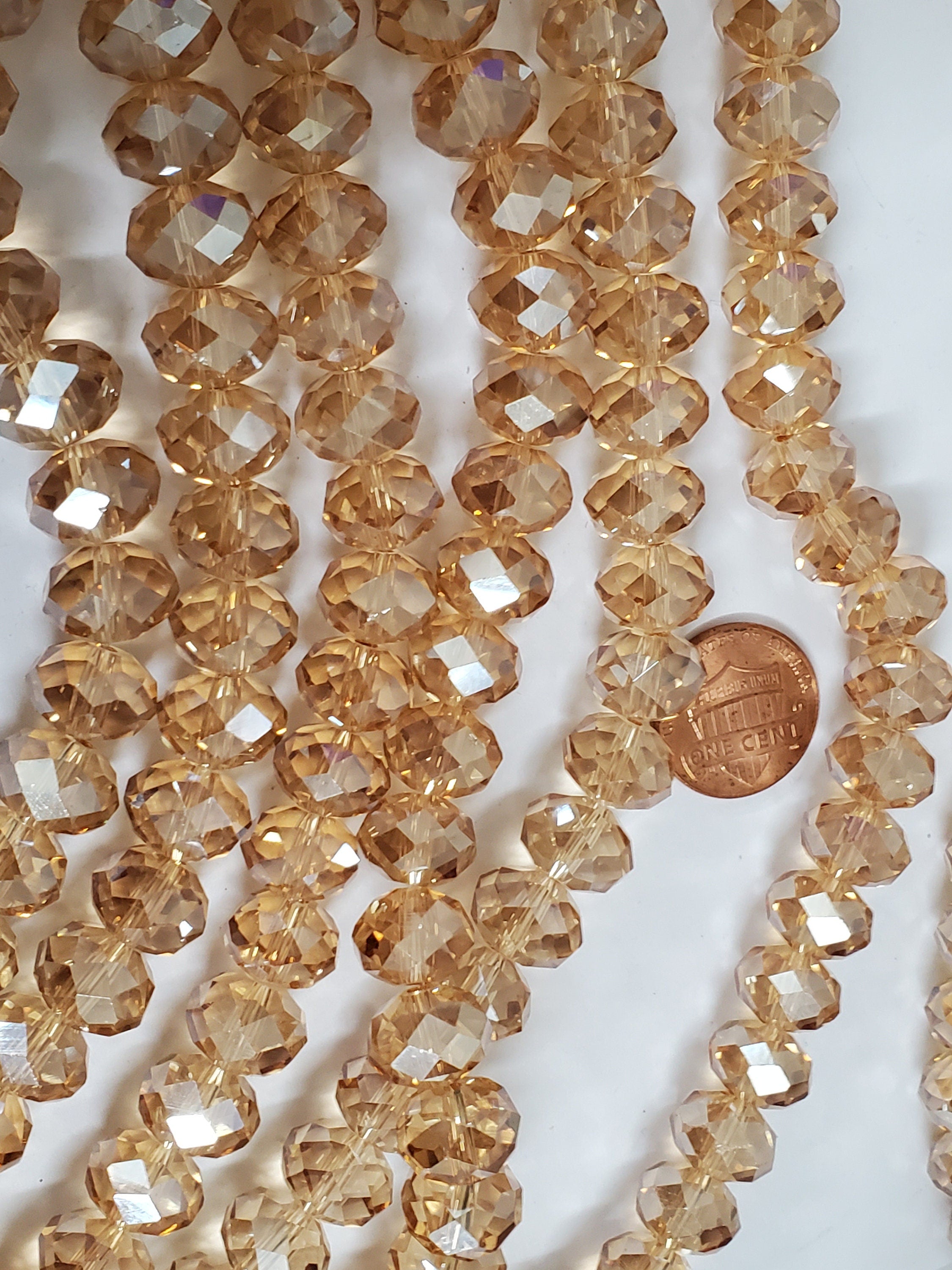 10 beads - 12 mm size Faceted rondelle champagne color AB shiny crystal glass beads bling shine - AB076