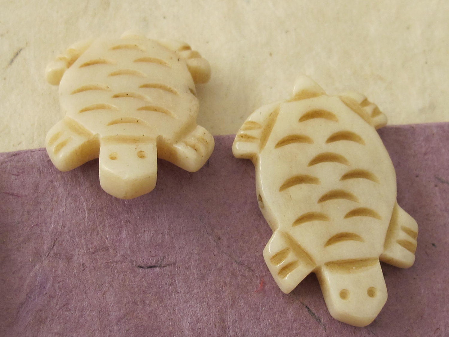Carved turtle genuine recycled cattle bone beads - 2 beads - BD122
